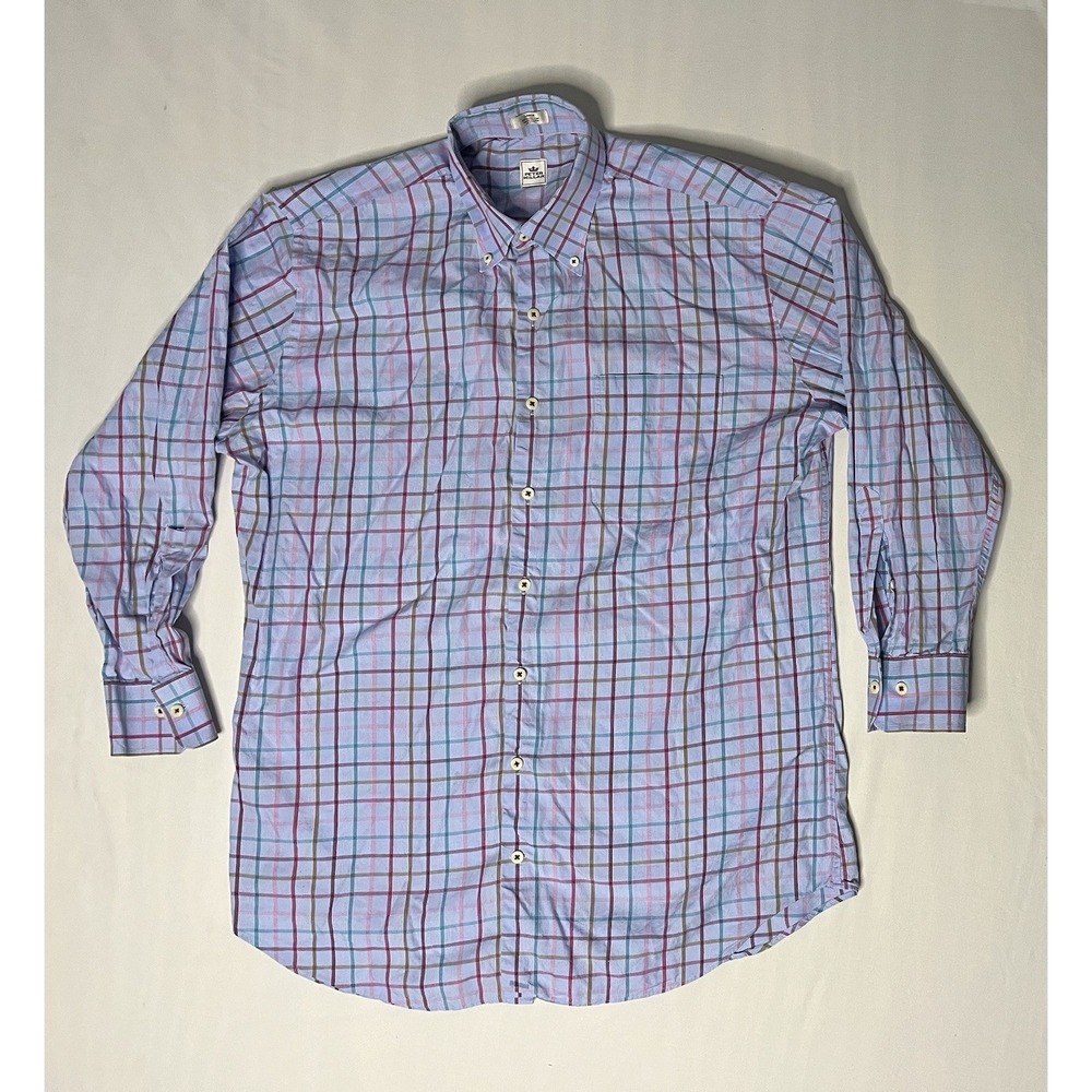 Peter Millar Oxford Dress Shirt Men's Size Large Plaid Long Sleeve Button Up